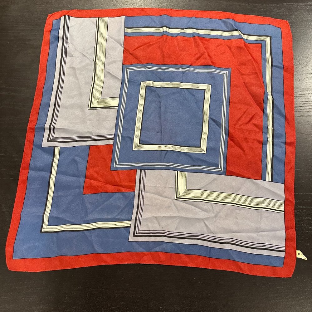 Vintage Acetate Scarf with Mid Century Squares Pattern